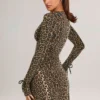 Iskra Modal minijurk met lange mouwen in luipaardprint