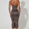 Ismay gelaagde halternek bodycon midi-jurk in luipaardprint