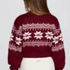 Jacquard-gebreide cropped trui in karmozijnrood