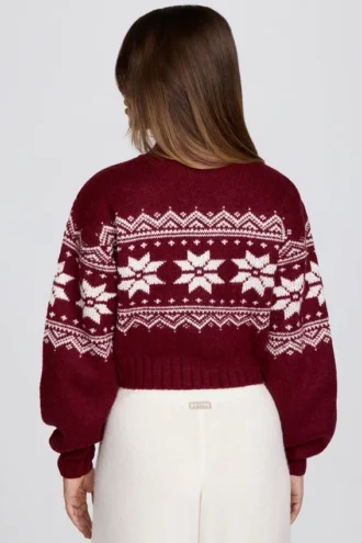 Jacquard-gebreide cropped trui in karmozijnrood