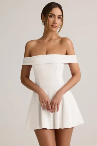 Jaida Modal off-shoulder A-lijn mini-jurk in wit