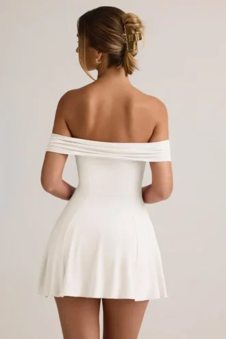 Jaida Modal off-shoulder A-lijn mini-jurk in wit