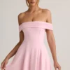 Jaida Modal off-shoulder A-lijn minijurk in babyroze