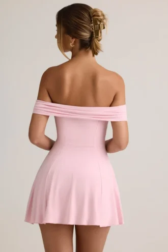Jaida Modal off-shoulder A-lijn minijurk in babyroze