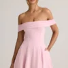 Jaida Modal off-shoulder A-lijn minijurk in babyroze