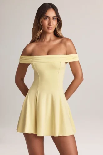 Jaida Modal off-shoulder A-lijn minijurk in Lemon Sherbet