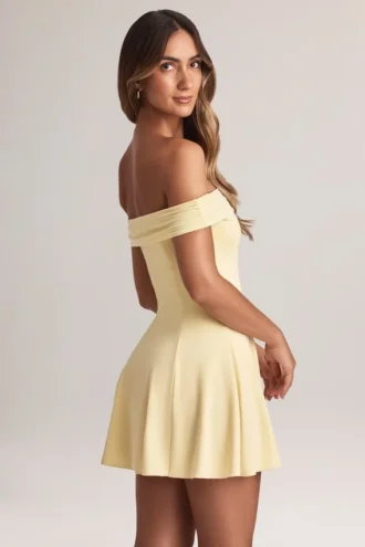 Jaida Modal off-shoulder A-lijn minijurk in Lemon Sherbet
