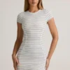 Jazlyn Modal bodycon-short met korte mouwen in blauw-gele strepen