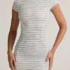 Jazlyn Modal bodycon-short met korte mouwen in blauw-gele strepen