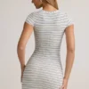 Jazlyn Modal bodycon-short met korte mouwen in blauw-gele strepen
