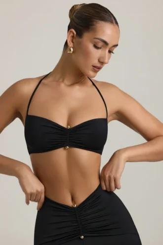 Jerika Slinky Jersey Halternek-bralette met metalen details in zwart