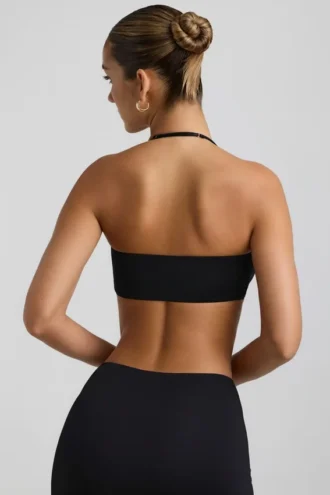 Jerika Slinky Jersey Halternek-bralette met metalen details in zwart