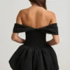 Jessamy minijurk met off-shoulder, gelaagde bubbelzoom en korset in zwart