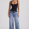 Jeylan laag uitgesneden jeans met wijde pijpen in vintage wassing