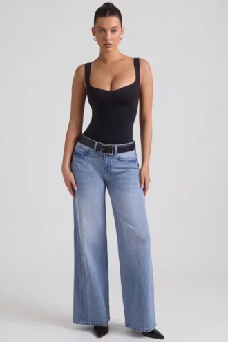 Jeylan laag uitgesneden jeans met wijde pijpen in vintage wassing