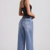 Jeylan laag uitgesneden jeans met wijde pijpen in vintage wassing