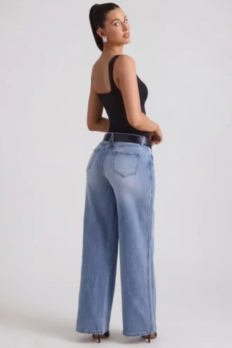 Jeylan laag uitgesneden jeans met wijde pijpen in vintage wassing