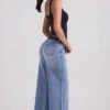 Jeylan laag uitgesneden jeans met wijde pijpen in vintage wassing