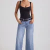 Jeylan laag uitgesneden jeans met wijde pijpen in vintage wassing