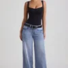 Jeylan laag uitgesneden jeans met wijde pijpen in vintage wassing