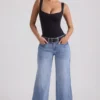 Jeylan laag uitgesneden jeans met wijde pijpen in vintage wassing