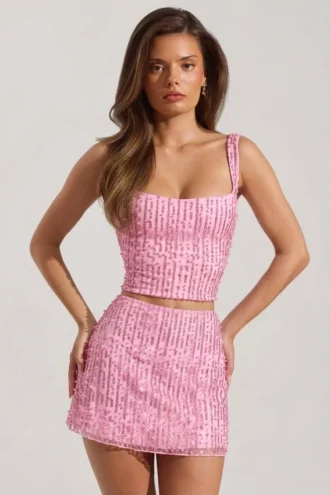 Jianna versierd minirok met lage taille in roze