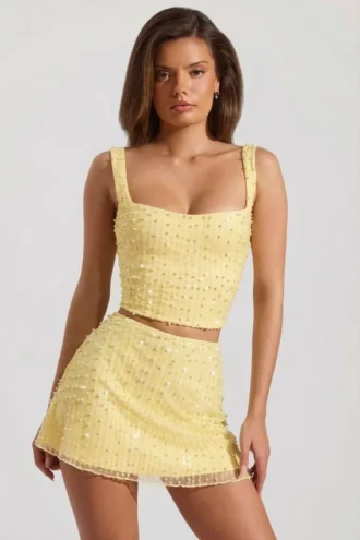 Jianna versierde minirok met lage taille in geel