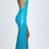 Joella versierde maxi-jurk met uitsnijdingen en halternek in turquoise