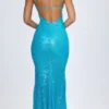 Joella versierde maxi-jurk met uitsnijdingen en halternek in turquoise