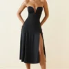 Joely Slinky Jersey strapless A-lijn midaxi-jurk in zwart