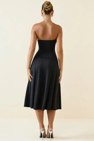 Joely Slinky Jersey strapless A-lijn midaxi-jurk in zwart