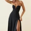 Joely Slinky Jersey strapless A-lijn midaxi-jurk in zwart