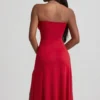 Joely Slinky Jersey strapless A-lijn midi-jurk in True Red