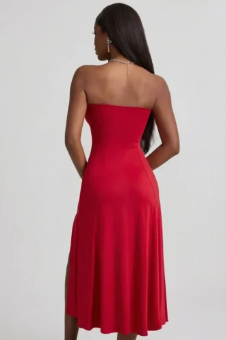 Joely Slinky Jersey strapless A-lijn midi-jurk in True Red