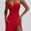 Joely Slinky Jersey strapless A-lijn midi-jurk in True Red