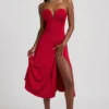 Joely Slinky Jersey strapless A-lijn midi-jurk in True Red