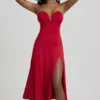 Joely Slinky Jersey strapless A-lijn midi-jurk in True Red