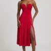 Joely Slinky Jersey strapless A-lijn midi-jurk in True Red