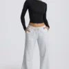 Joggingbroek met lage taille en wijde pijpen in grijs gemêleerd
