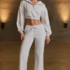 Joggingbroek met lage taille en wijde pijpen in grijs gemêleerd