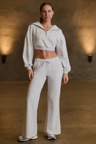Joggingbroek met lage taille en wijde pijpen in grijs gemêleerd
