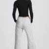 Joggingbroek met lage taille en wijde pijpen in grijs gemêleerd