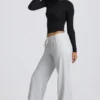 Joggingbroek met lage taille en wijde pijpen in grijs gemêleerd