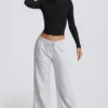Joggingbroek met lage taille en wijde pijpen in grijs gemêleerd
