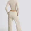 Joggingbroek met lage taille en wijde pijpen in ivoorkleur
