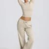 Joggingbroek met lage taille en wijde pijpen in ivoorkleur