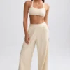 Joggingbroek met wijde pijpen van badstof in crème