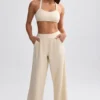 Joggingbroek met wijde pijpen van badstof in crème