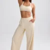 Joggingbroek met wijde pijpen van badstof in crème