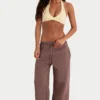 Joggingbroek met wijde pijpen van geborsteld jersey in de kleur Cocoa